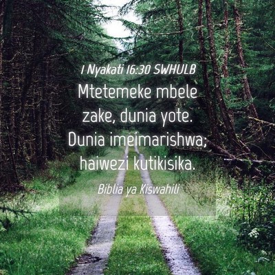 Picture 04 - 1 Nyakati 16:30 SWHULB - Mtetemeke mbele zake, dunia yote. Dunia - Bible Verse Picture