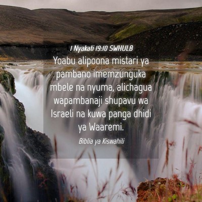 Picture 04 - 1 Nyakati 19:10 SWHULB - Yoabu alipoona mistari ya pambano imemzunguka - Bible Verse Picture