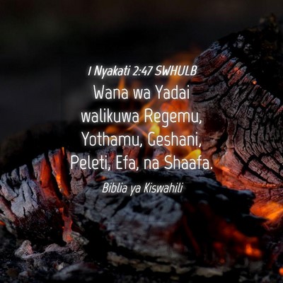 Picture 04 - 1 Nyakati 2:47 SWHULB - Wana wa Yadai walikuwa Regemu, Yothamu, Geshani, - Bible Verse Picture