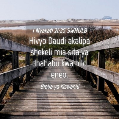Picture 04 - 1 Nyakati 21:25 SWHULB - Hivyo Daudi akalipa shekeli mia sita ya dhahabu - Bible Verse Picture