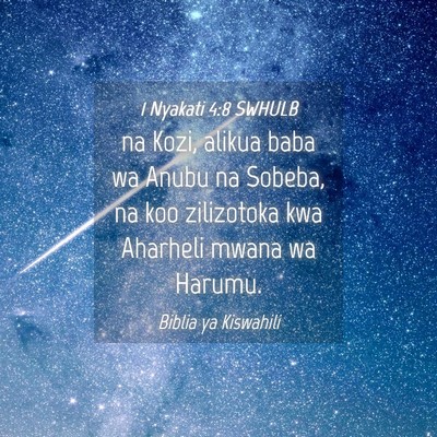 Picture 04 - 1 Nyakati 4:8 SWHULB - na Kozi, alikua baba wa Anubu na Sobeba, na koo - Bible Verse Picture