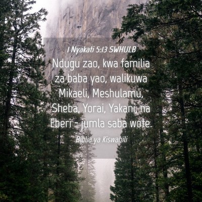 Picture 04 - 1 Nyakati 5:13 SWHULB - Ndugu zao, kwa familia za baba yao, walikuwa - Bible Verse Picture
