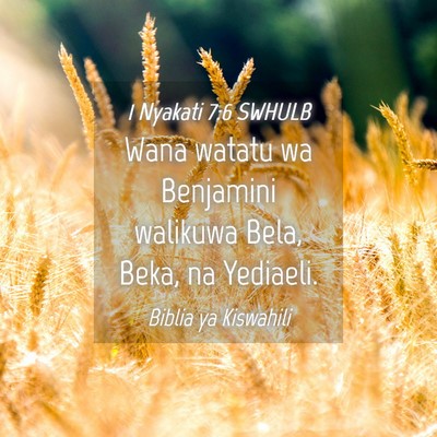 Picture 04 - 1 Nyakati 7:6 SWHULB - Wana watatu wa Benjamini walikuwa Bela, Beka, na - Bible Verse Picture