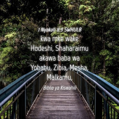 Picture 04 - 1 Nyakati 8:9 SWHULB - kwa mke wake Hodeshi, Shaharaimu akawa baba wa - Bible Verse Picture