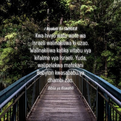Picture 04 - 1 Nyakati 9:1 SWHULB - Kwa hivyo watu wote wa Israeli walinakiliwa ki - Bible Verse Picture