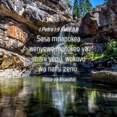 Picture 04 - 1 Petro 1:9 SWHULB - Sasa mnapokea wenyewe matokeo ya imani yenu, - Bible Verse Picture