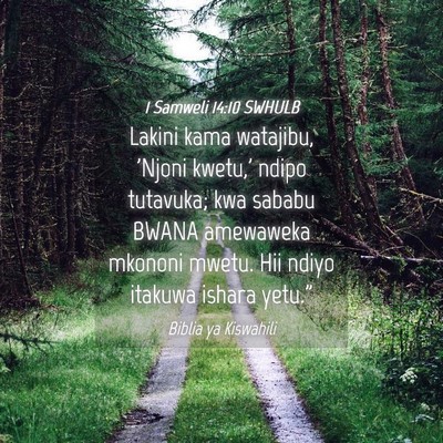 Picture 04 - 1 Samweli 14:10 SWHULB - Lakini kama watajibu, 'Njoni kwetu,' ndipo - Bible Verse Picture