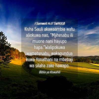 Picture 04 - 1 Samweli 14:17 SWHULB - Kisha Sauli akawaambia watu aliokuwa nao, - Bible Verse Picture