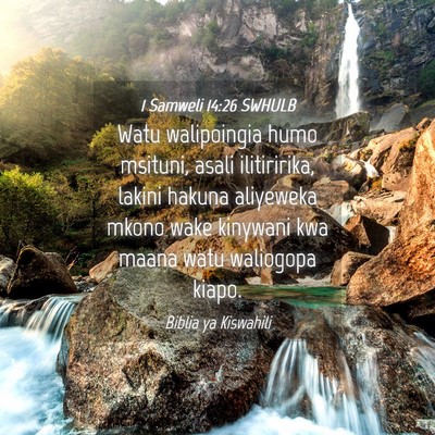 Picture 04 - 1 Samweli 14:26 SWHULB - Watu walipoingia humo msituni, asali ilitiririka, - Bible Verse Picture