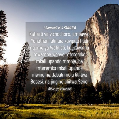 Picture 04 - 1 Samweli 14:4 SWHULB - Katikati ya vichochoro, ambavyo Yonathani alinuia - Bible Verse Picture