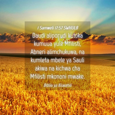 Picture 04 - 1 Samweli 17:57 SWHULB - Daudi aliporudi kutoka kumuua yule Mfilisti, - Bible Verse Picture