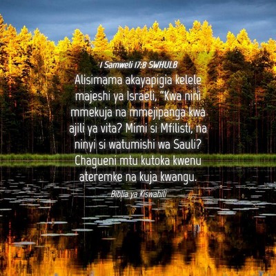 Picture 04 - 1 Samweli 17:8 SWHULB - Alisimama akayapigia kelele majeshi ya Israeli, - Bible Verse Picture