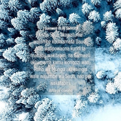 Picture 04 - 1 Samweli 19:20 SWHULB - Kisha Sauli akawatuma wajumbe kumkamata Daudi. - Bible Verse Picture