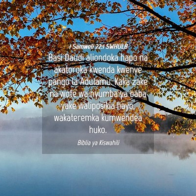 Picture 04 - 1 Samweli 22:1 SWHULB - Basi Daudi aliondoka hapo na akatoroka kwenda - Bible Verse Picture