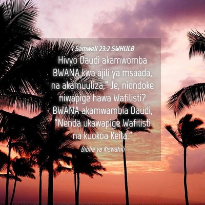 Picture 04 - 1 Samweli 23:2 SWHULB - Hivyo Daudi akamwomba BWANA kwa ajili ya msaada, - Bible Verse Picture