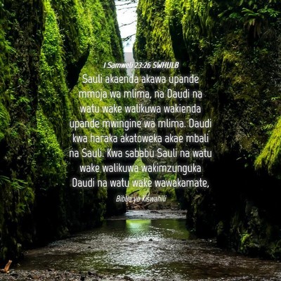 Picture 04 - 1 Samweli 23:26 SWHULB - Sauli akaenda akawa upande mmoja wa mlima, na - Bible Verse Picture