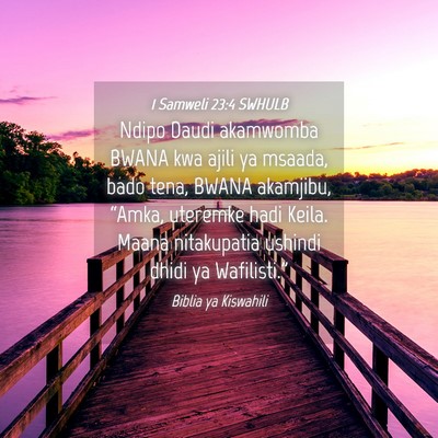 Picture 04 - 1 Samweli 23:4 SWHULB - Ndipo Daudi akamwomba BWANA kwa ajili ya msaada, - Bible Verse Picture