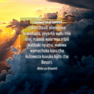 Picture 04 - 1 Samweli 30:10 SWHULB - Lakini Daudi aliendelea kuwafuata, yeye na watu - Bible Verse Picture