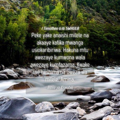 Picture 04 - 1 Timotheo 6:16 SWHULB - Peke yake anaishi milele na akaaye katika mwanga - Bible Verse Picture