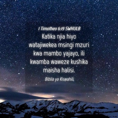 Picture 04 - 1 Timotheo 6:19 SWHULB - Katika njia hiyo watajiwekea msingi mzuri kwa - Bible Verse Picture