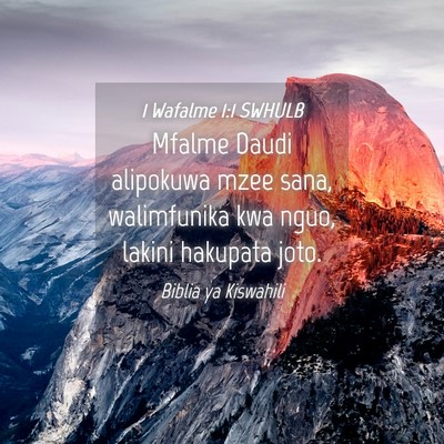 Picture 04 - 1 Wafalme 1:1 SWHULB - Mfalme Daudi alipokuwa mzee sana, walimfunika kwa - Bible Verse Picture