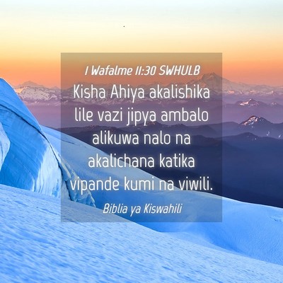 Picture 04 - 1 Wafalme 11:30 SWHULB - Kisha Ahiya akalishika lile vazi jipya ambalo - Bible Verse Picture