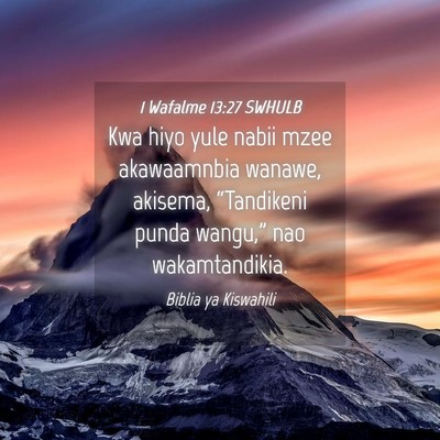 Picture 04 - 1 Wafalme 13:27 SWHULB - Kwa hiyo yule nabii mzee akawaamnbia wanawe, - Bible Verse Picture