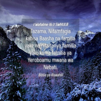 Picture 04 - 1 Wafalme 16:3 SWHULB - Tazama, Nitamfagia kabisa Baasha na familia yake - Bible Verse Picture