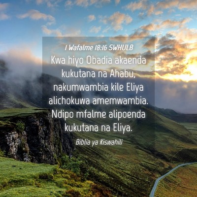 Picture 04 - 1 Wafalme 18:16 SWHULB - Kwa hiyo Obadia akaenda kukutana na Ahabu, - Bible Verse Picture