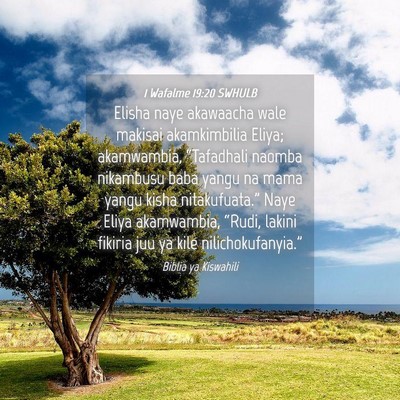Picture 04 - 1 Wafalme 19:20 SWHULB - Elisha naye akawaacha wale makisai akamkimbilia - Bible Verse Picture