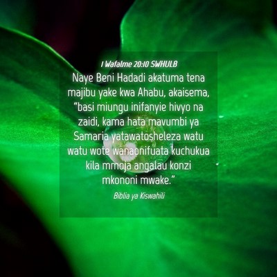 Picture 04 - 1 Wafalme 20:10 SWHULB - Naye Beni Hadadi akatuma tena majibu yake kwa - Bible Verse Picture