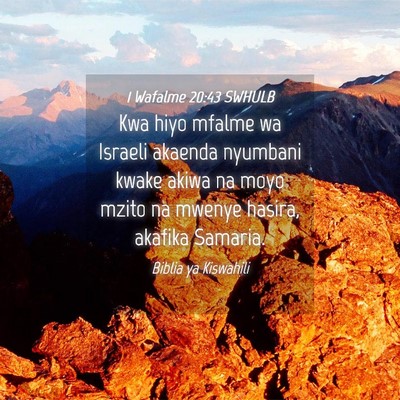 Picture 04 - 1 Wafalme 20:43 SWHULB - Kwa hiyo mfalme wa Israeli akaenda nyumbani kwake - Bible Verse Picture