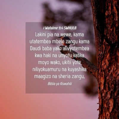 Picture 04 - 1 Wafalme 9:4 SWHULB - Lakini pia na wewe, kama utatembea mbele zangu - Bible Verse Picture