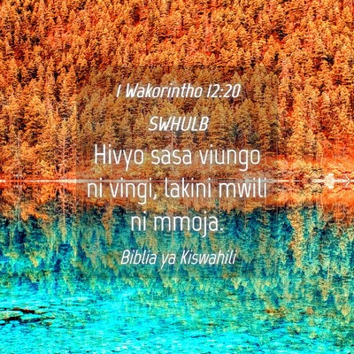 Picture 04 - 1 Wakorintho 12:20 SWHULB - Hivyo sasa viungo ni vingi, lakini mwili ni - Bible Verse Picture