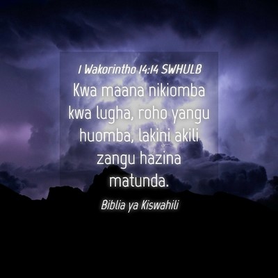 Picture 04 - 1 Wakorintho 14:14 SWHULB - Kwa maana nikiomba kwa lugha, roho yangu huomba, - Bible Verse Picture