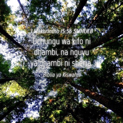 Picture 04 - 1 Wakorintho 15:56 SWHULB - Uchungu wa kifo ni dhambi, na nguvu ya dhambi ni - Bible Verse Picture