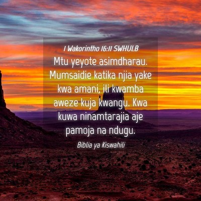 Picture 04 - 1 Wakorintho 16:11 SWHULB - Mtu yeyote asimdharau. Mumsaidie katika njia yake - Bible Verse Picture