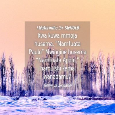 Picture 04 - 1 Wakorintho 3:4 SWHULB - Kwa kuwa mmoja husema, “Namfuata Paulo” - Bible Verse Picture
