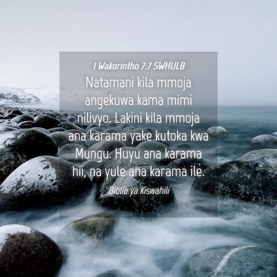 Picture 04 - 1 Wakorintho 7:7 SWHULB - Natamani kila mmoja angekuwa kama mimi nilivyo. - Bible Verse Picture