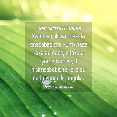 Picture 04 - 1 Wakorintho 8:13 SWHULB - Kwa hiyo, ikiwa chakula kinasababisha kumkwaza - Bible Verse Picture