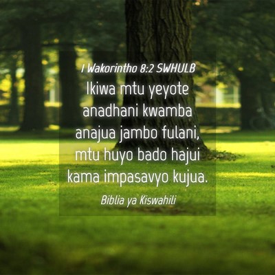 Picture 04 - 1 Wakorintho 8:2 SWHULB - Ikiwa mtu yeyote anadhani kwamba anajua jambo - Bible Verse Picture