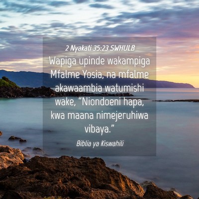 Picture 04 - 2 Nyakati 35:23 SWHULB - Wapiga upinde wakampiga Mfalme Yosia, na mfalme - Bible Verse Picture