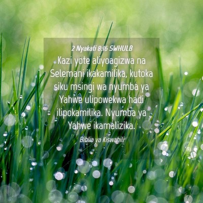 Picture 04 - 2 Nyakati 8:16 SWHULB - Kazi yote aliyoagizwa na Selemani ikakamilika, - Bible Verse Picture