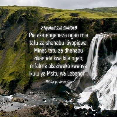 Picture 04 - 2 Nyakati 9:16 SWHULB - Pia akatengeneza ngao mia tatu za shahabu - Bible Verse Picture