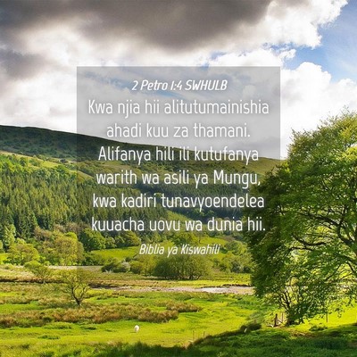 Picture 04 - 2 Petro 1:4 SWHULB - Kwa njia hii alitutumainishia ahadi kuu za - Bible Verse Picture