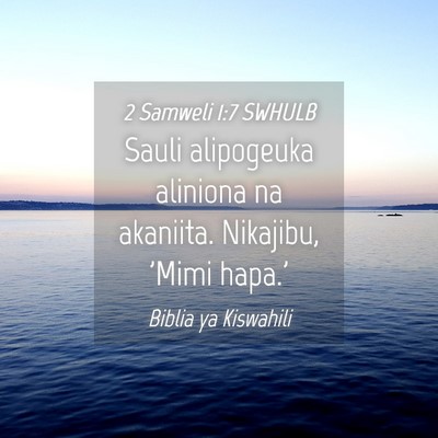 Picture 04 - 2 Samweli 1:7 SWHULB - Sauli alipogeuka aliniona na akaniita. Nikajibu, - Bible Verse Picture