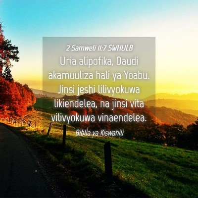 Picture 04 - 2 Samweli 11:7 SWHULB - Uria alipofika, Daudi akamuuliza hali ya Yoabu. - Bible Verse Picture