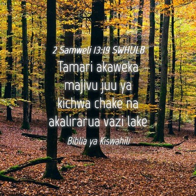 Picture 04 - 2 Samweli 13:19 SWHULB - Tamari akaweka majivu juu ya kichwa chake na - Bible Verse Picture
