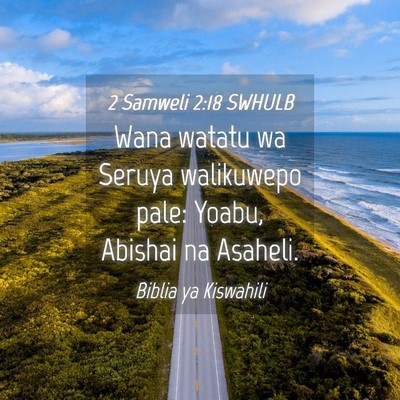 Picture 04 - 2 Samweli 2:18 SWHULB - Wana watatu wa Seruya walikuwepo pale: Yoabu, - Bible Verse Picture