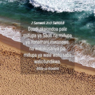 Picture 04 - 2 Samweli 21:13 SWHULB - Daudi akaiondoa pale mifupa ya Sauli na mifupa ya - Bible Verse Picture